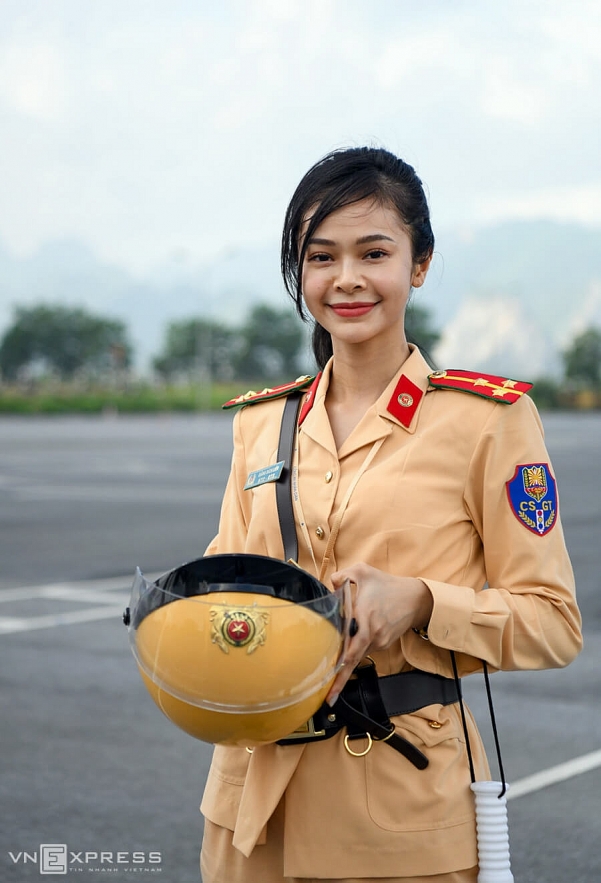 Vietnamese traffic police women exercise to lead groups of delegation by powerful motorcycles.