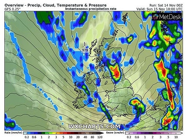 UK and Europe weather forecast latest, November 15: Brutal weekend with heavy rain and wind dominates the UK