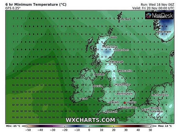 UK and Europe weather forecast latest, November 20: Icy temperatures with downpours and windy conditions to cover Britain