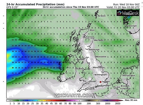 UK and Europe weather forecast latest, November 20: Icy temperatures with downpours and windy conditions to cover Britain