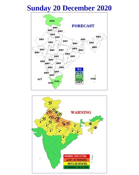 India weather forecast latest, December 20: A yellow warning for intense cold and dense fog at some places