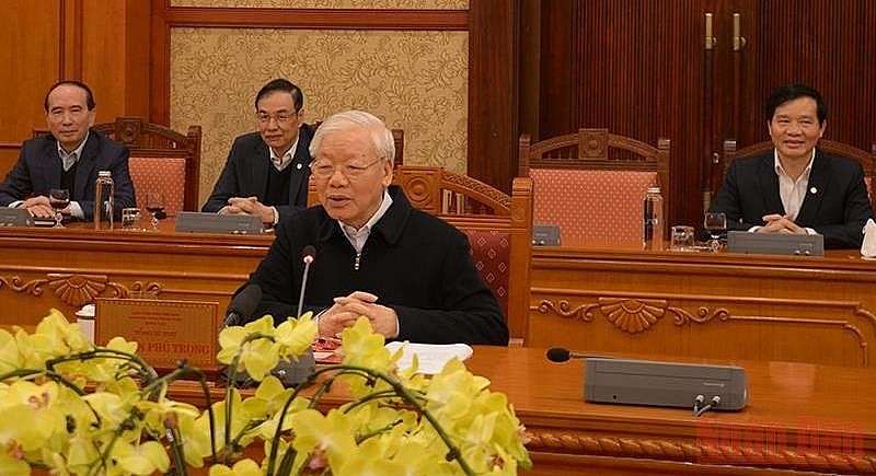 Party General Secretary Nguyen Phu Trong speaking at the meeting.