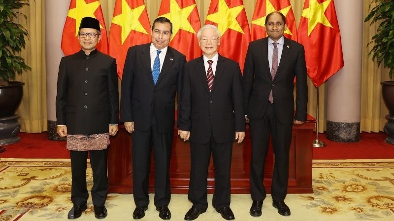 top vietnamese leader hosts newly accredited ambassadors
