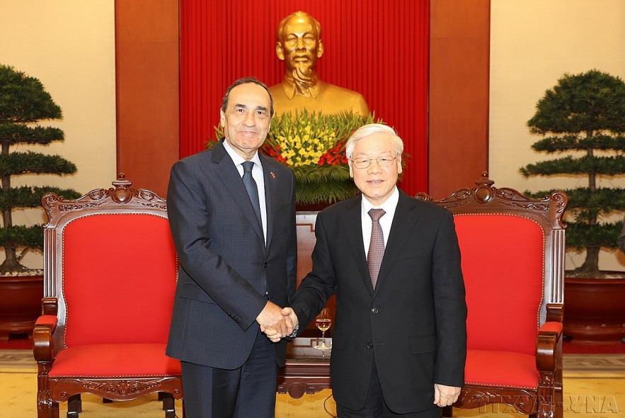 General Secretary of the Communist Party of Vietnam Nguyên Phu Trong received Speaker of the House of Representatives of Morocco Habib El Malki, on an official visit to Vietnam (Hanoi, 19 December 2017).