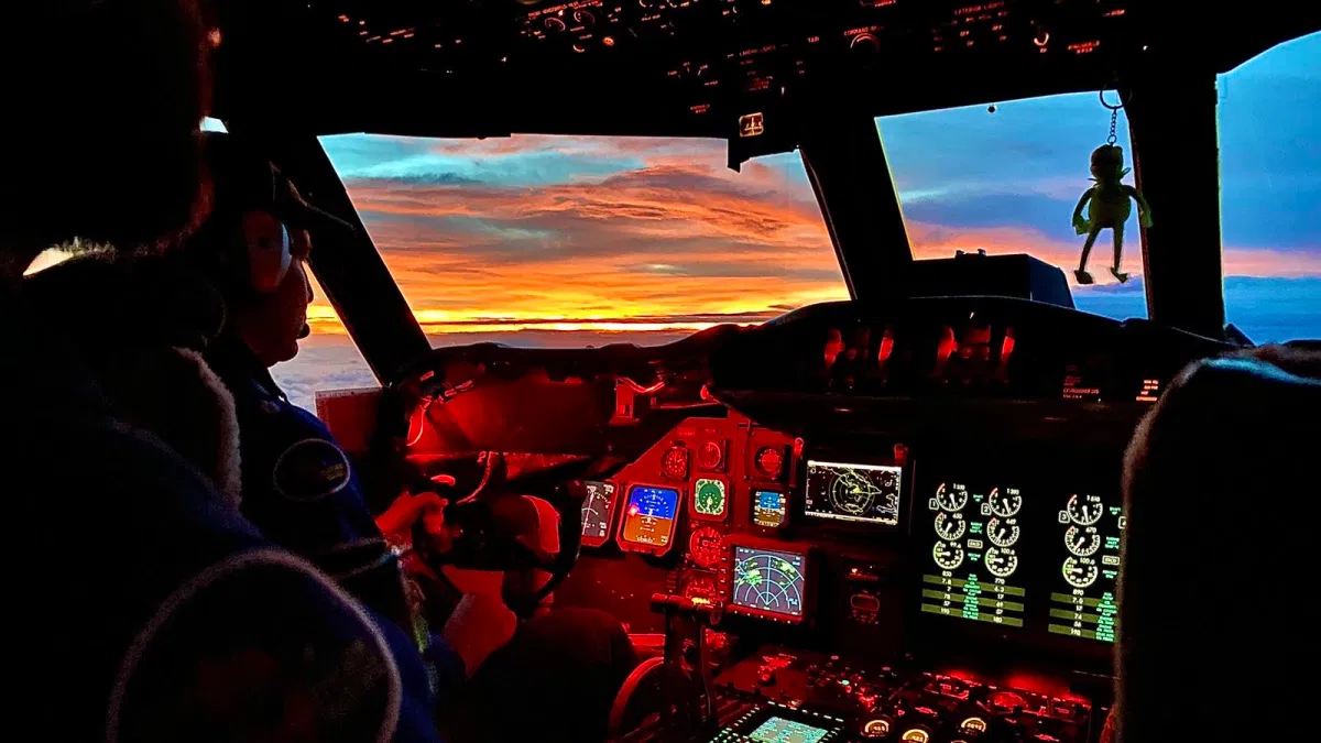 Tropical Storm Elsa at sunrise on Monday, July 4, 2021, as seen from NOAA hurricane hunter aircraft N42RF (Kermit). (Image credit: NOAA)