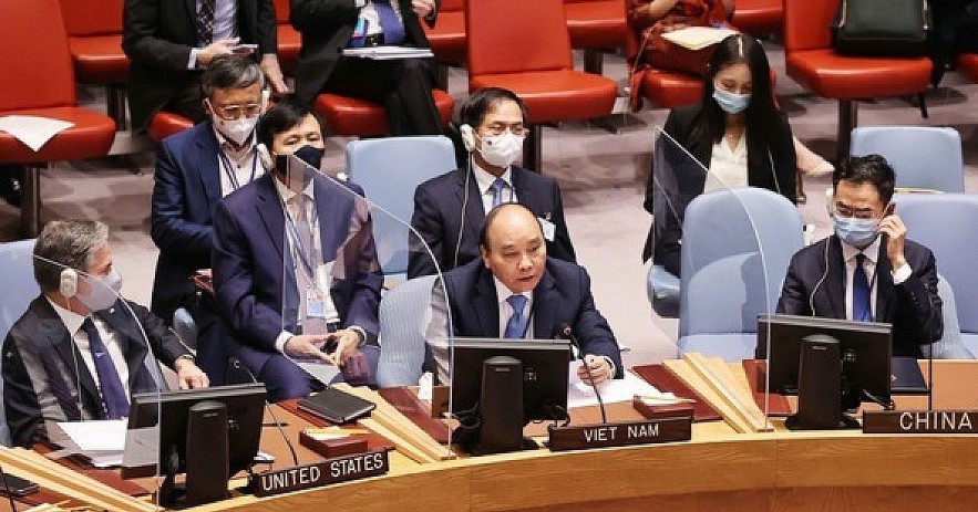 President Nguyen Xuan Phuc delivers a statement at the high-level open debate of the UN Security Council on Climate Security on September 23 (local time) in New York (Photo: VNA)