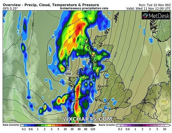 UK and europe weather forecast latest, november 11: gloomy with midweek downpour heavy rain in britain