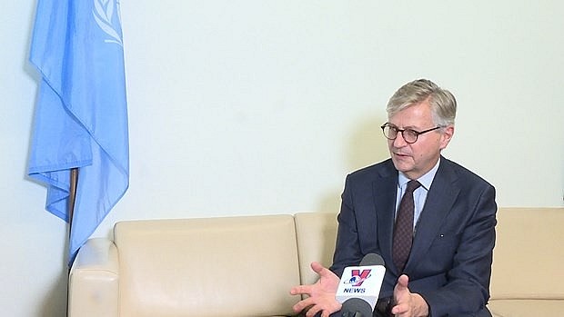 Jean-Pierre Lacroix, United Nations Under-Secretary-General in charge of peacekeeping, gave an interview to the VNA on December 26, 2021. (Photo: Quang Huy/Vietnam+)