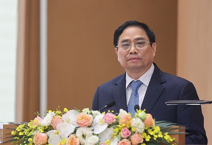 Prime Minister Pham Minh Chinh speaks at the conference. Photo: VGP