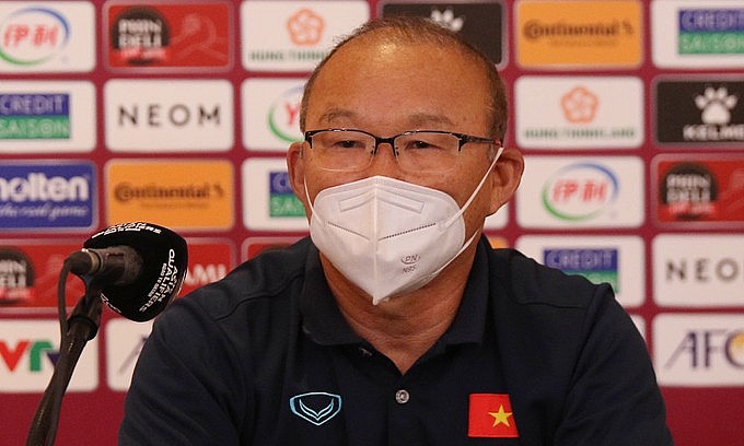 Vietnam's coach Park Hang-seo at a press meet before the World Cup qualifier match against China at the My Dinh Stadium in Hanoi, January 31, 2022. Photo: Vietnam Football Federation