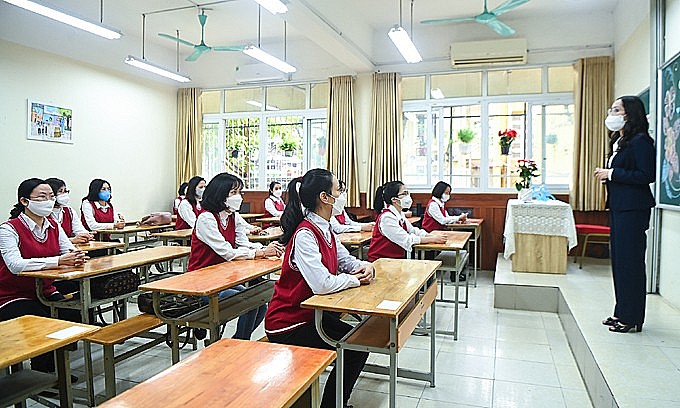 A mock classroom at the Giang Vo Secondary School in Hanoi's Ba Dinh District, January 22, 2022. Photo: VnExpress