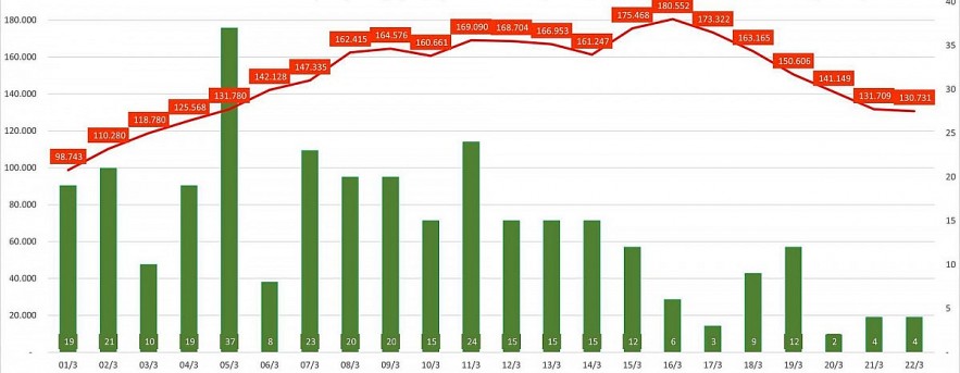 The column chart shows the number of imported cases, and the line chart shows the number of locally acquired infections. Photo: MoH