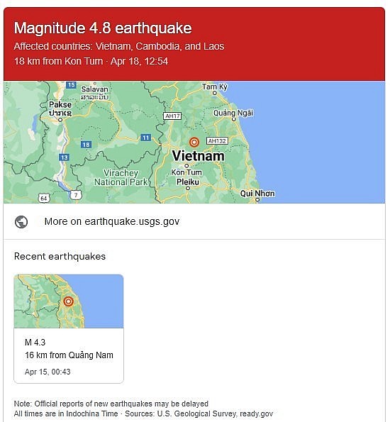 A magnitude 4.8 earthquake recorded on April 18. Photo: Google Search