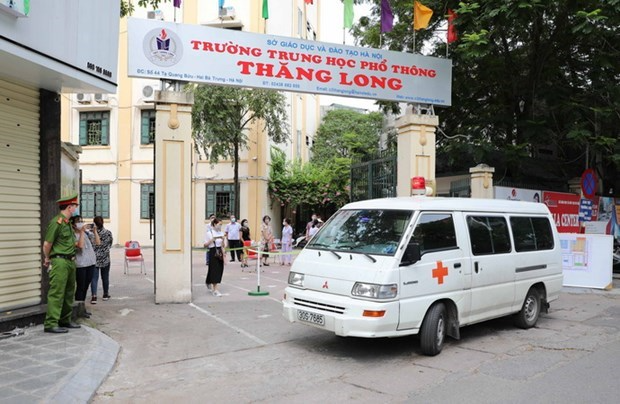 An exam centre prepares for the national high school graduation exam in Hai Ba Trung district, Hanoi. (Photo: VNA)