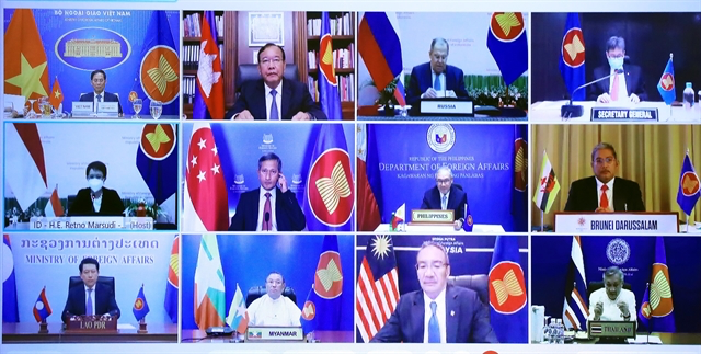 The Special ASEAN-Russia Foreign Ministers' Meeting held in the form of videoconference on Tuesday. Photo: VNS