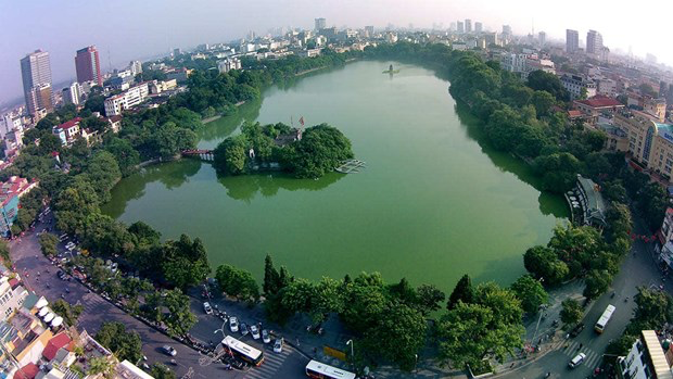A view of Hoan Kiem Lake. The pedestrian space around this lake has become a popular destination in Hanoi. Photo: hanoimoi