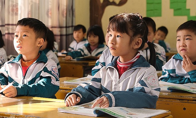 Children study in a classroom in Bac Giang, northern Vietnam, January 19, 2021. Photo: VnExpress