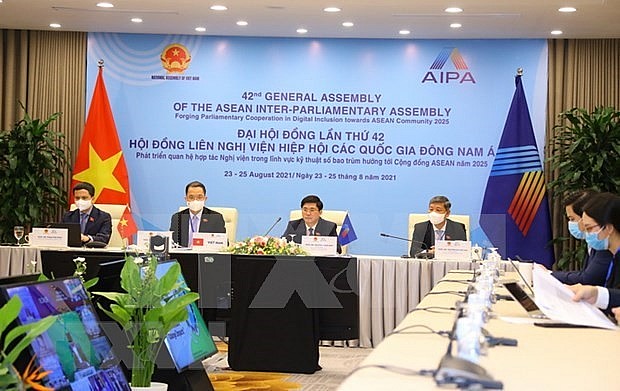 The Vietnamese delegation at the meeting of the Social Committee in the framework of AIPA 42. Photo: VNA