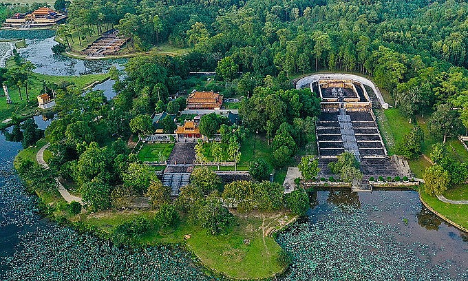 The tomb of King Gia Long, the first ruler of Nguyen Dynasty, in Hue is seen from above. Photo: VnExpress