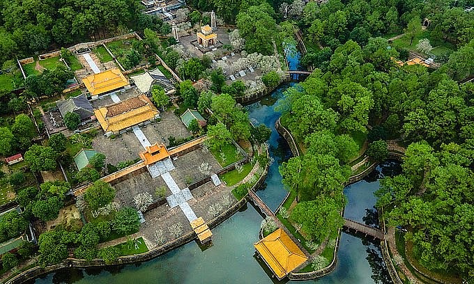 The tomb of King Tu Duc of Nguyen Dynasty is seen from above in Vong Canh Mountain, Hue Town. Photo: VnExpress