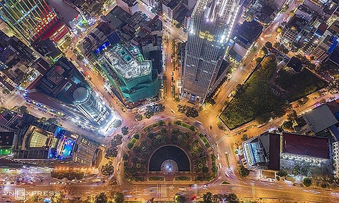 An aerial view of downtown HCMC at night. Photo: VnExpress