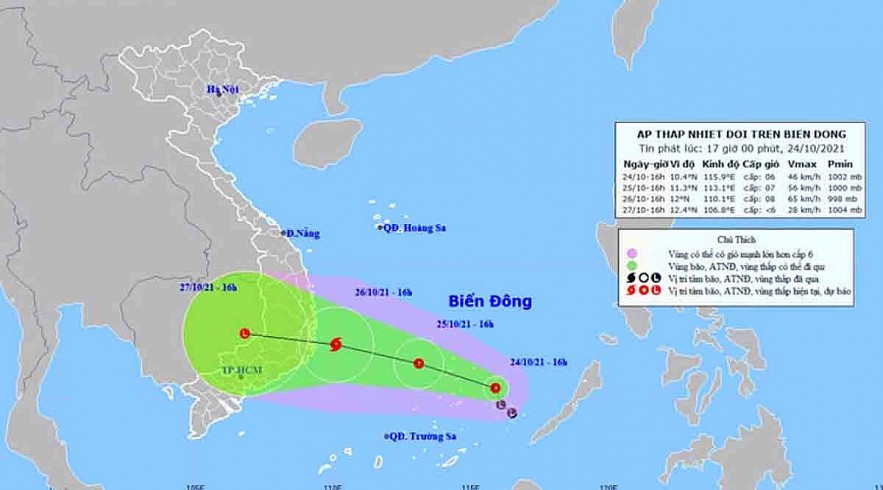 A tropicla depression is likely to strengthen into a storm and threaten southern Vietnam in the coming days. Photo: NCHMF