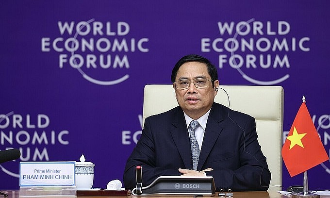 Vietnam's Prime Minister Pham Minh Chinh at the online World Economic Forum, Oct. 29, 2021. Photo: VNA