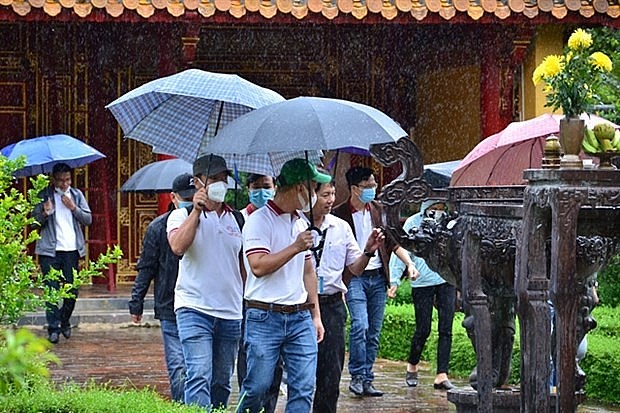 Members of the survey team pictured while examining some tourist attractions in Thua Thien Hue province. Photo: Thua Thien-Hue newspaper