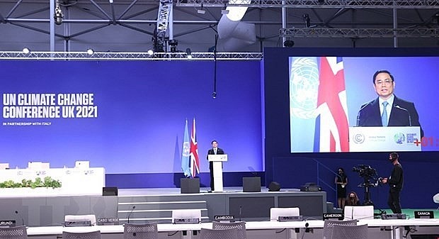 Prime Minister Pham Minh Chinh delivers his speech at COP26. Photo: VNA)
