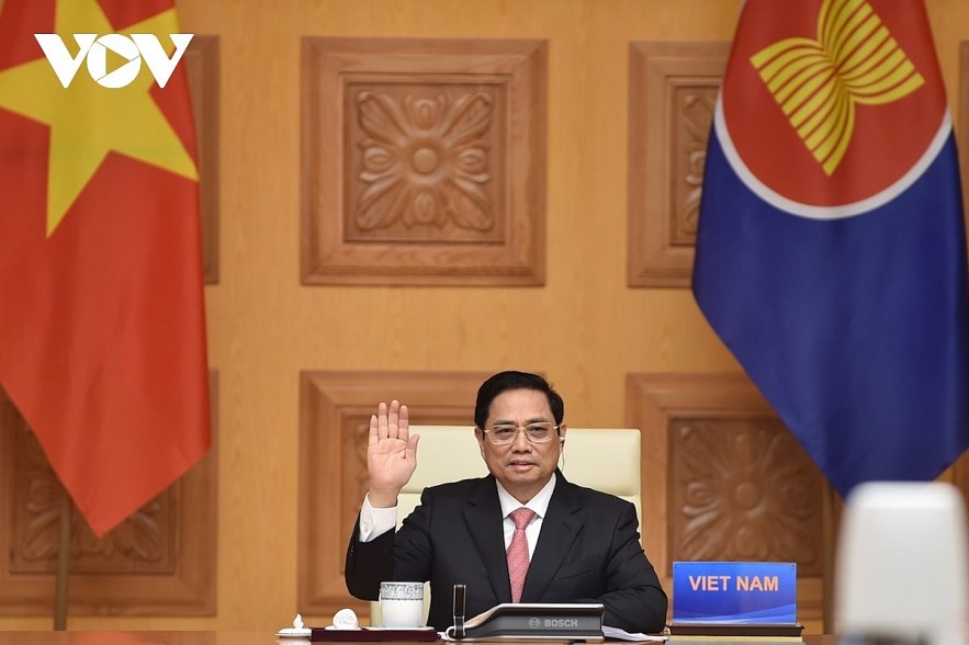 Prime Minister Pham Minh Chinh attends the ASEAN-China Special Summit commemorating the 30th year of the ASEAN-China Dialogue Relations. Photo: VOV