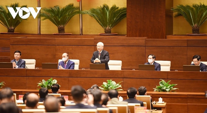Party General Secretary Nguyen Phu Trong chairs the National Conference on Foreign Affairs. Photo: VOV