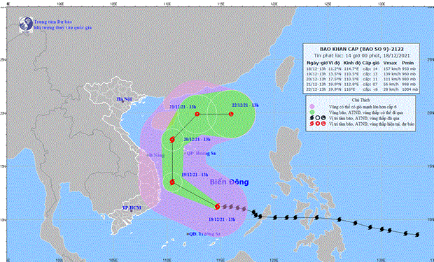 Moving path of Typhoon Rai (Photo: National Centre of Hydro-Meteorological Forecasting