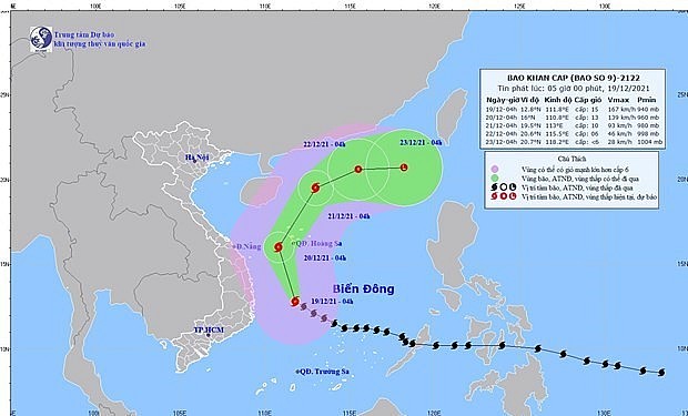 Moving direction of  typhoon Rai. Photo: nchmf.gov.vn