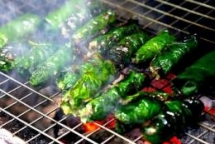 grilled beef in betel leaves with bun noodles