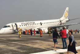 myanmar plane in emergency touchdown as landing gear fails