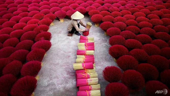 Vietnam's 'incense village' blazes pink ahead of lunar new year