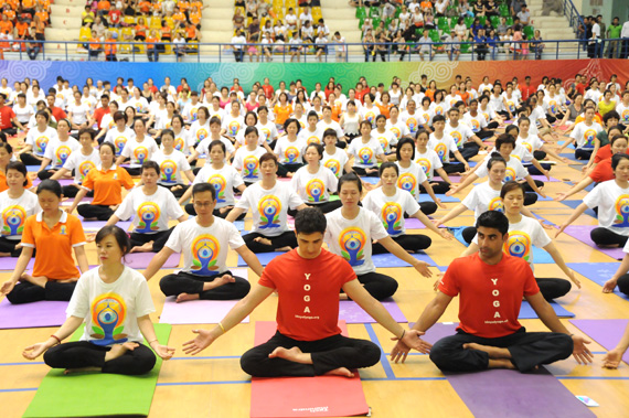 Hanoians enjoy the International Day of Yoga