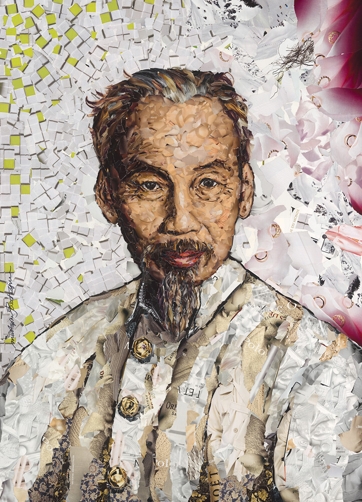 Foreign artist makes portrait of president Ho Chi Minh with paper pieces