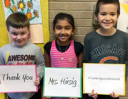 Students thank their teacher during Teacher Appreciation Week