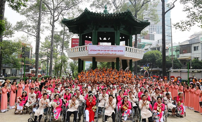 Biggest wedding ever for people with disabilities at pagoda